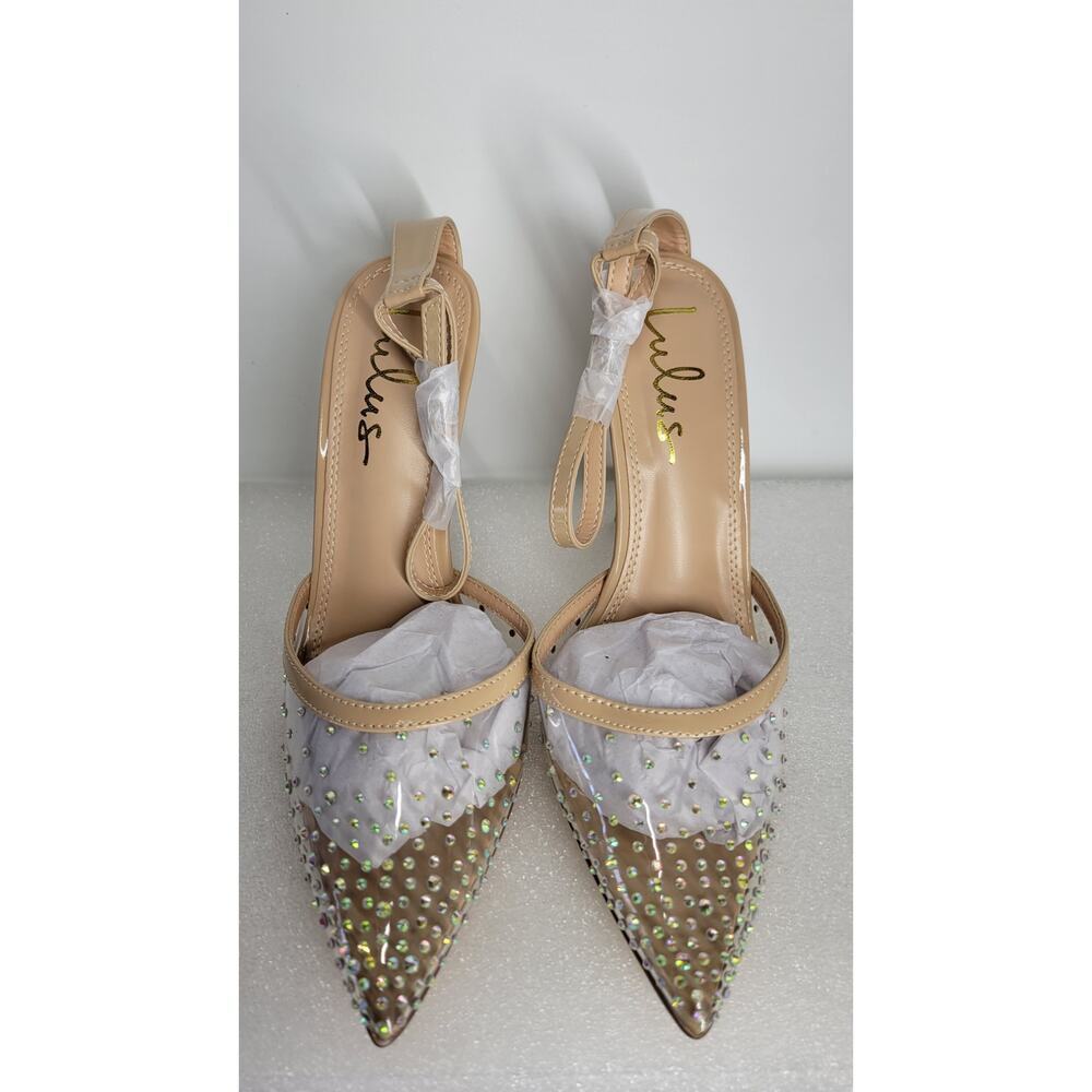 Keiza Light Nude Patent Rhinestone Pointed-Toe Ankle Strap Pumps Size 9 - Picture 4 of 8